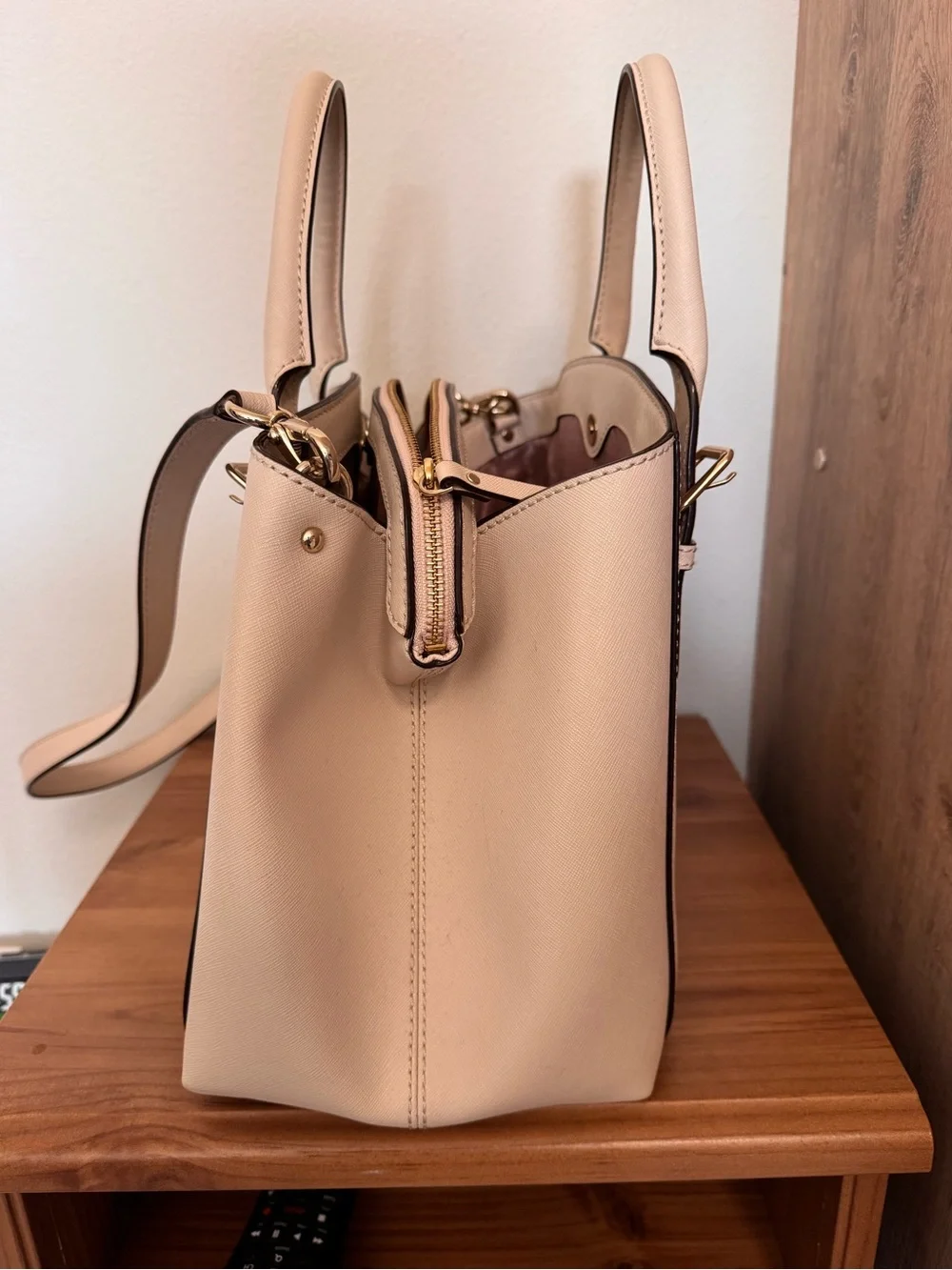 Kate Spade Blush Cream Leather Satchel with Gold Hardware